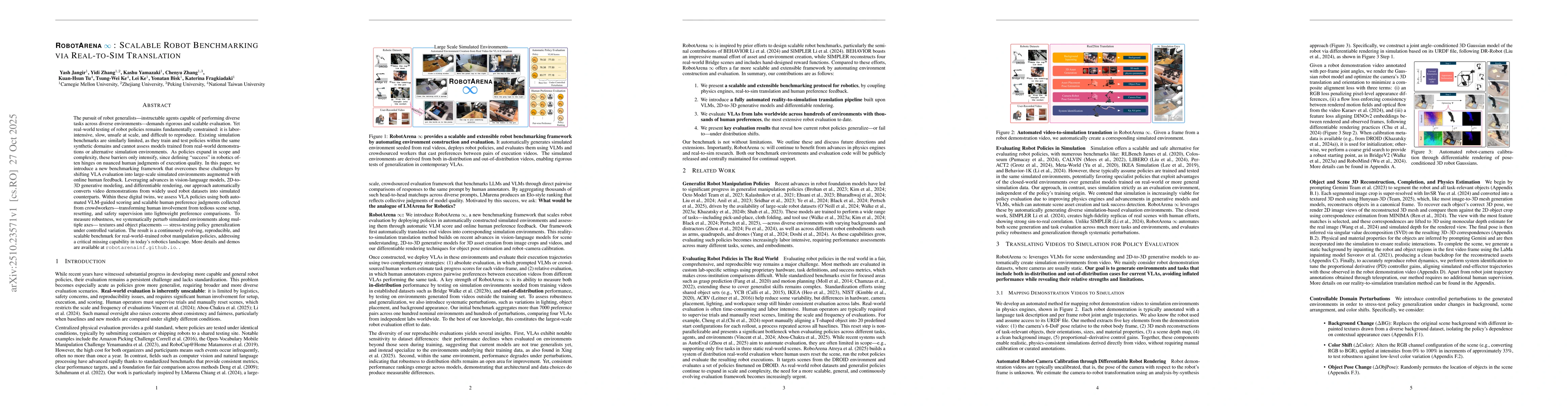 Thumbnail for RobotArena $\infty$: Scalable Robot Benchmarking via Real-to-Sim
  Translation