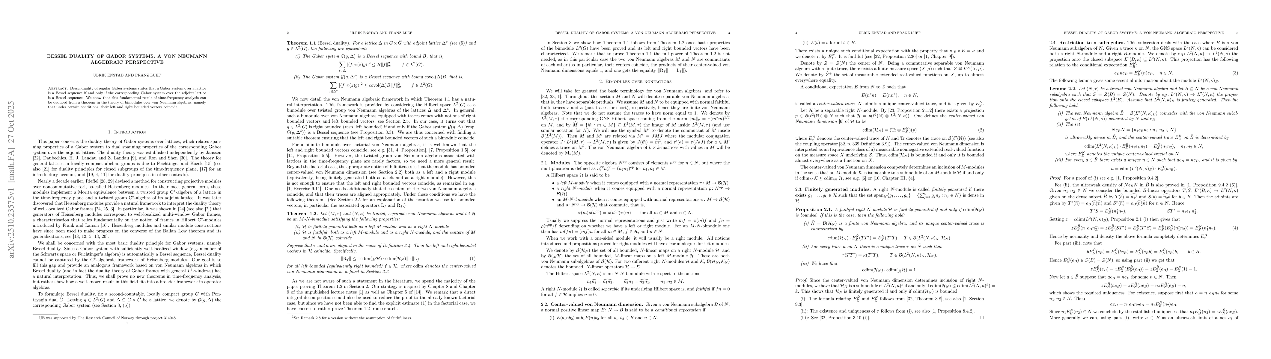 Thumbnail for Bessel duality of Gabor systems: A von Neumann algebraic perspective