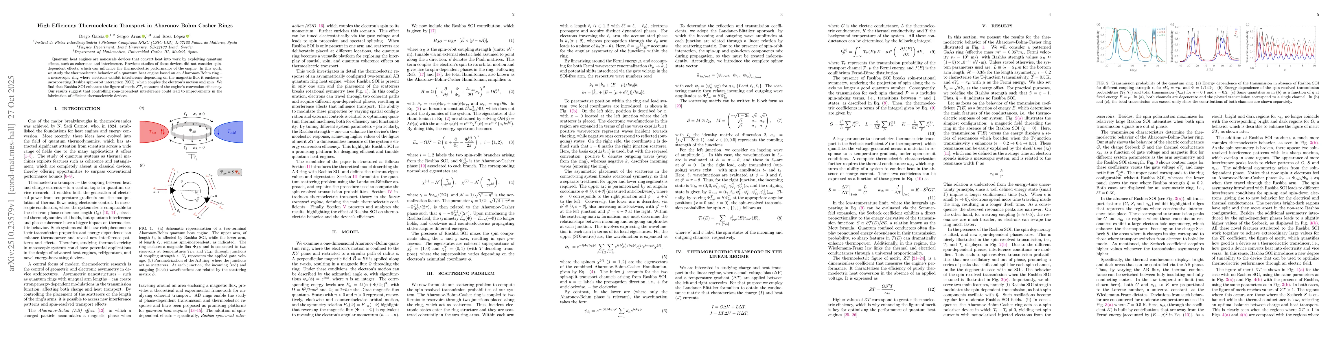 Thumbnail for High-Efficiency Thermoelectric Transport in Aharonov-Bohm-Casher Rings