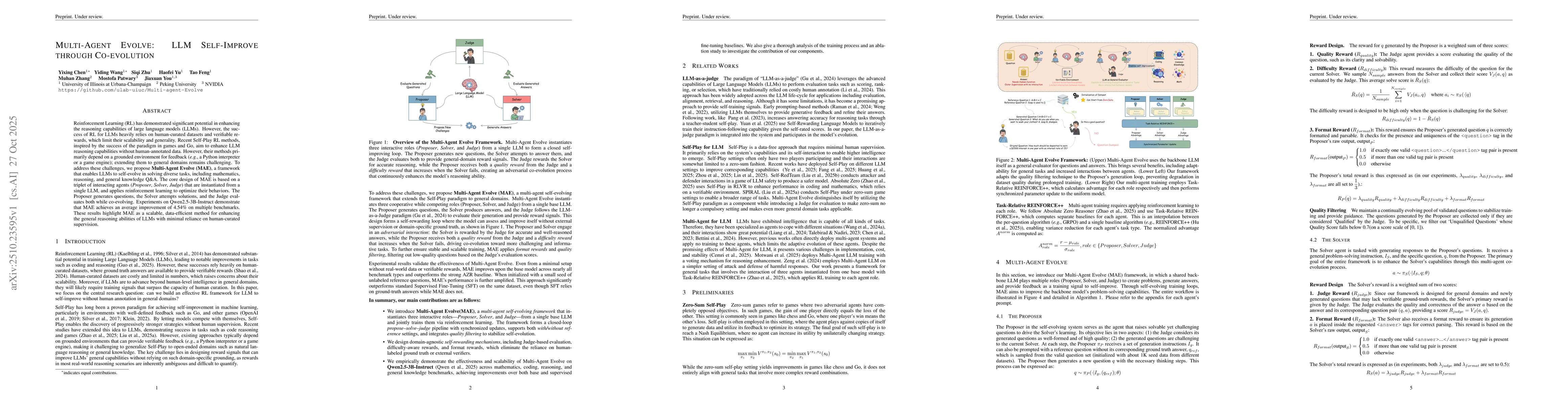 Thumbnail for Multi-Agent Evolve: LLM Self-Improve through Co-evolution