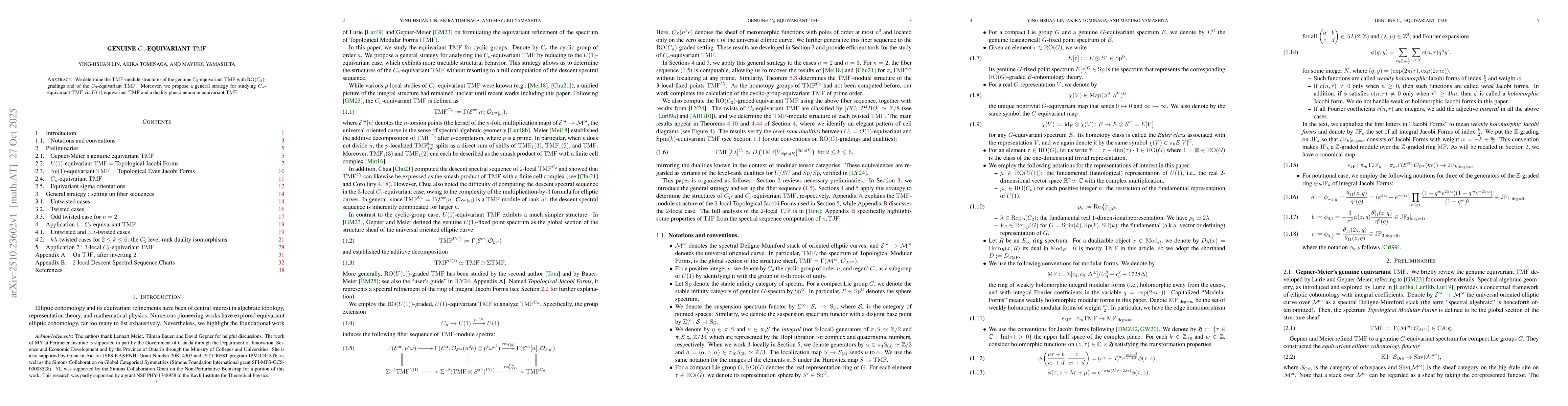 Thumbnail for Genuine $C_n$-equivariant $\mathrm{TMF}$