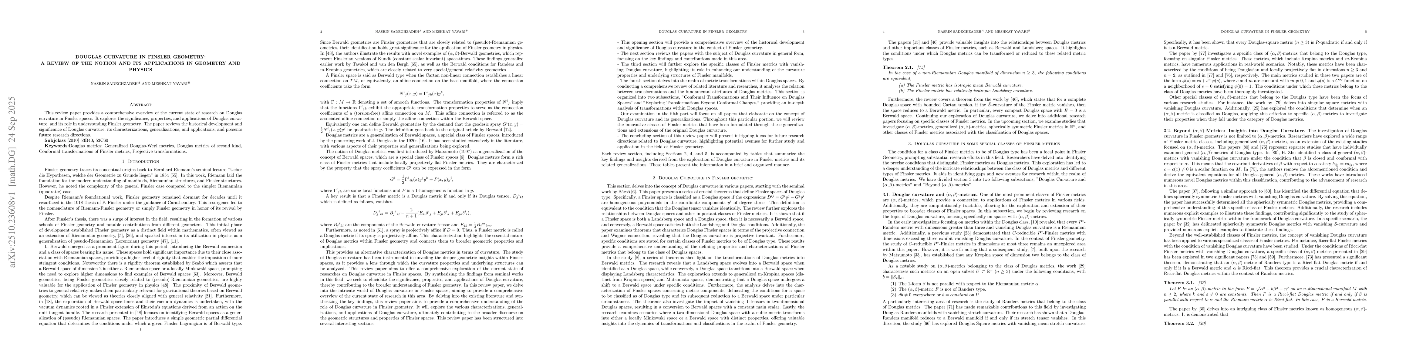 Thumbnail for Douglas curvature in finsler geometry: A review of the notion and its
  applications in geometry and physics
