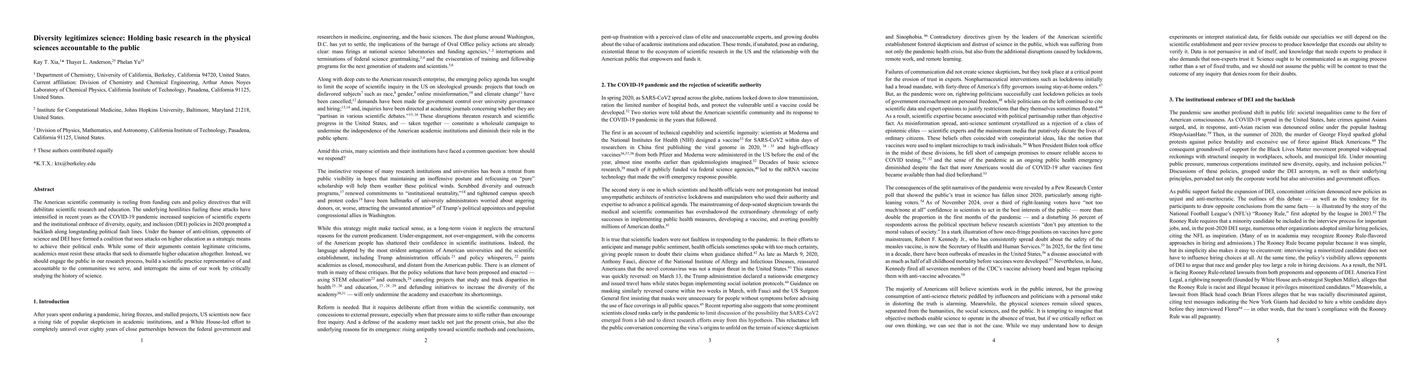 Thumbnail for Diversity legitimizes science: Holding basic research in the physical
  sciences accountable to the public