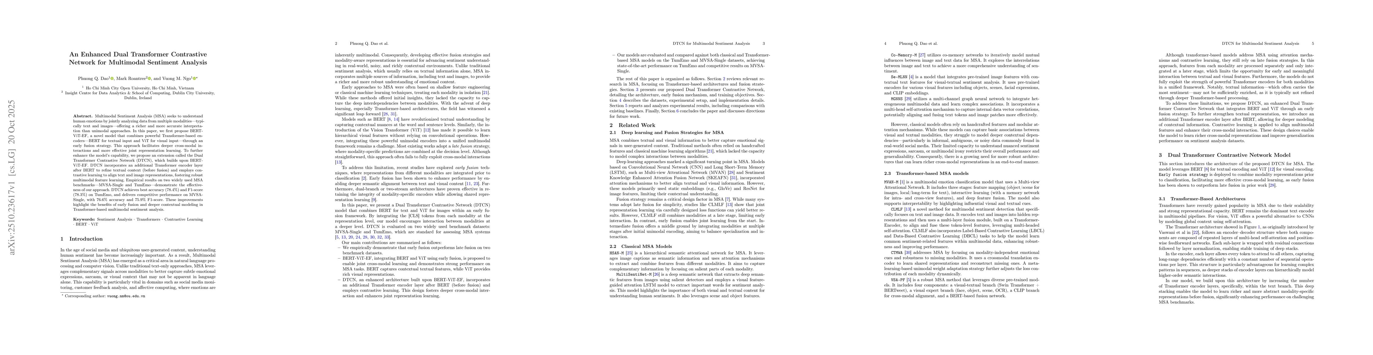 Thumbnail for An Enhanced Dual Transformer Contrastive Network for Multimodal
  Sentiment Analysis