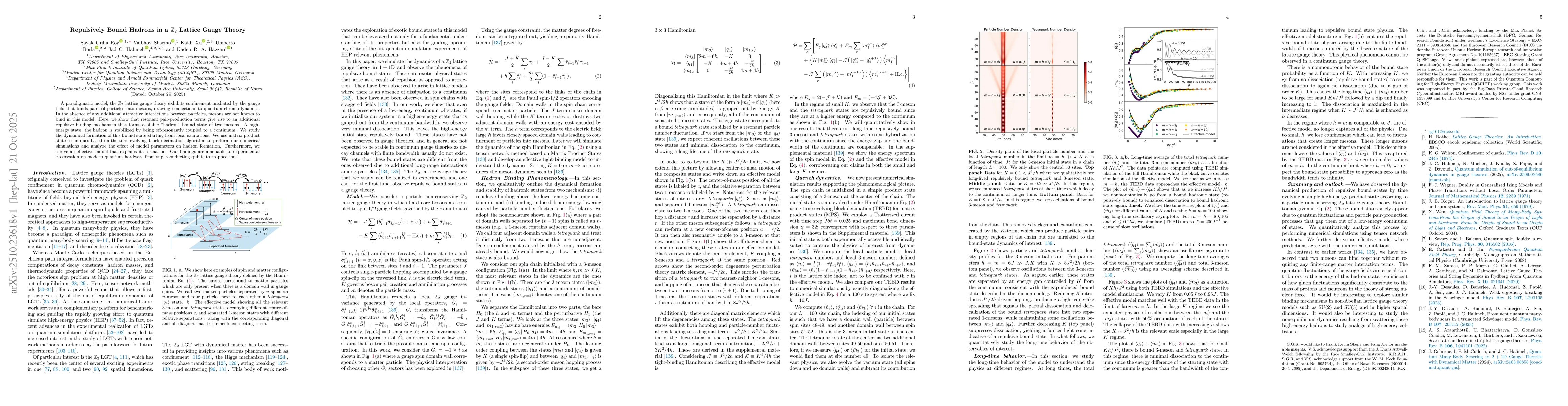 Thumbnail for Repulsively Bound Hadrons in a $\mathbb{Z}_2$ Lattice Gauge Theory