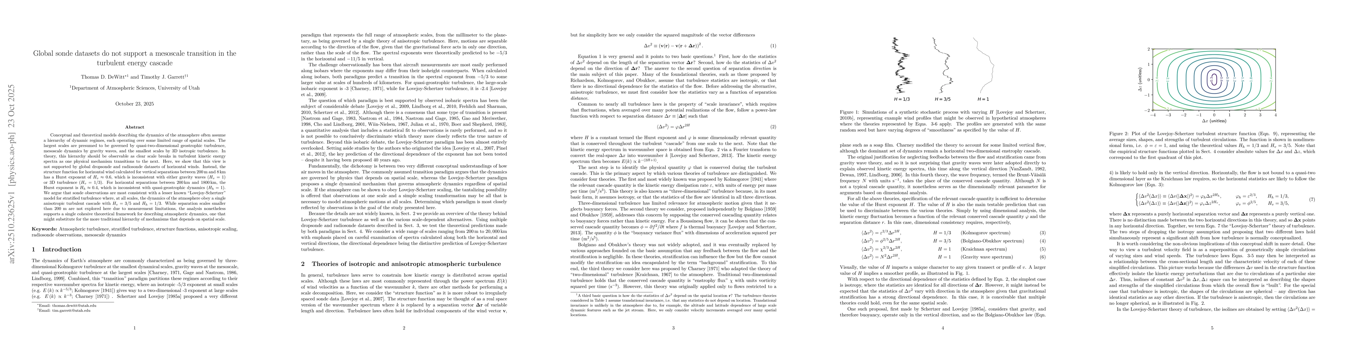 Thumbnail for Global sonde datasets do not support a mesoscale transition in the
  turbulent energy cascade