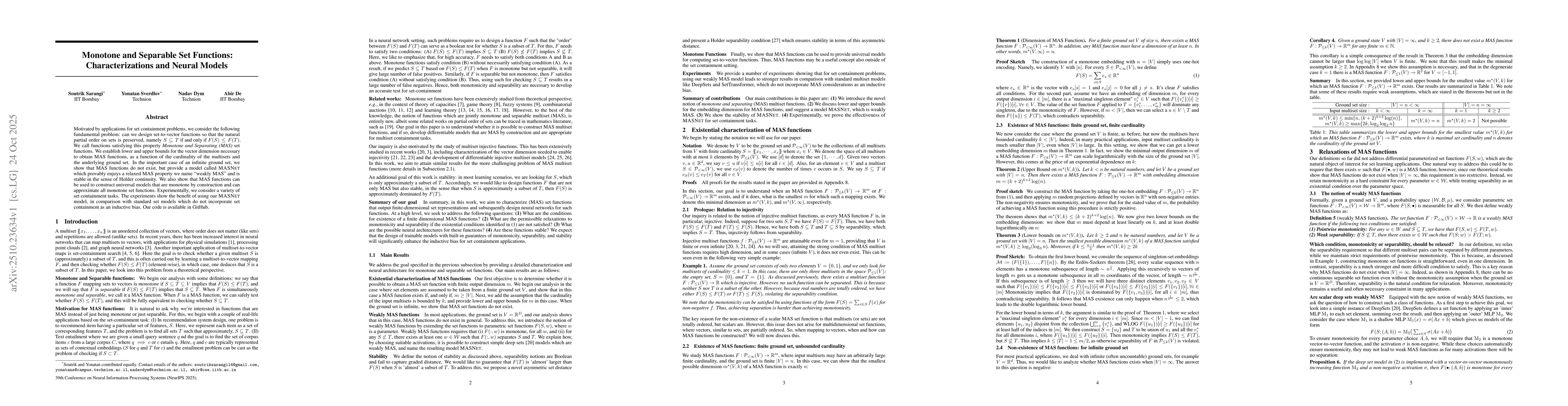 Thumbnail for Monotone and Separable Set Functions: Characterizations and Neural
  Models