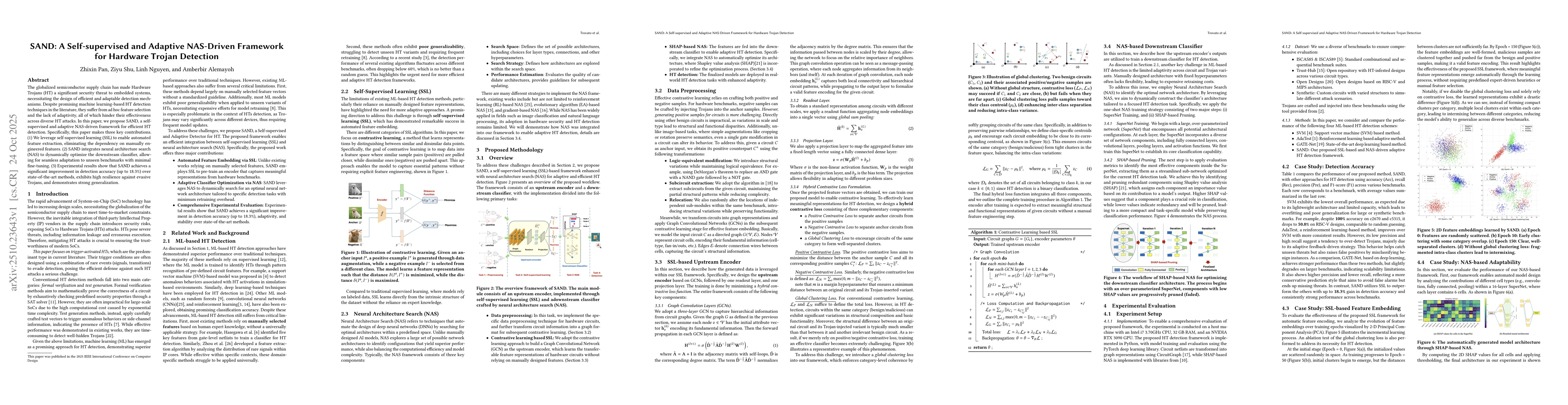Thumbnail for SAND: A Self-supervised and Adaptive NAS-Driven Framework for Hardware
  Trojan Detection