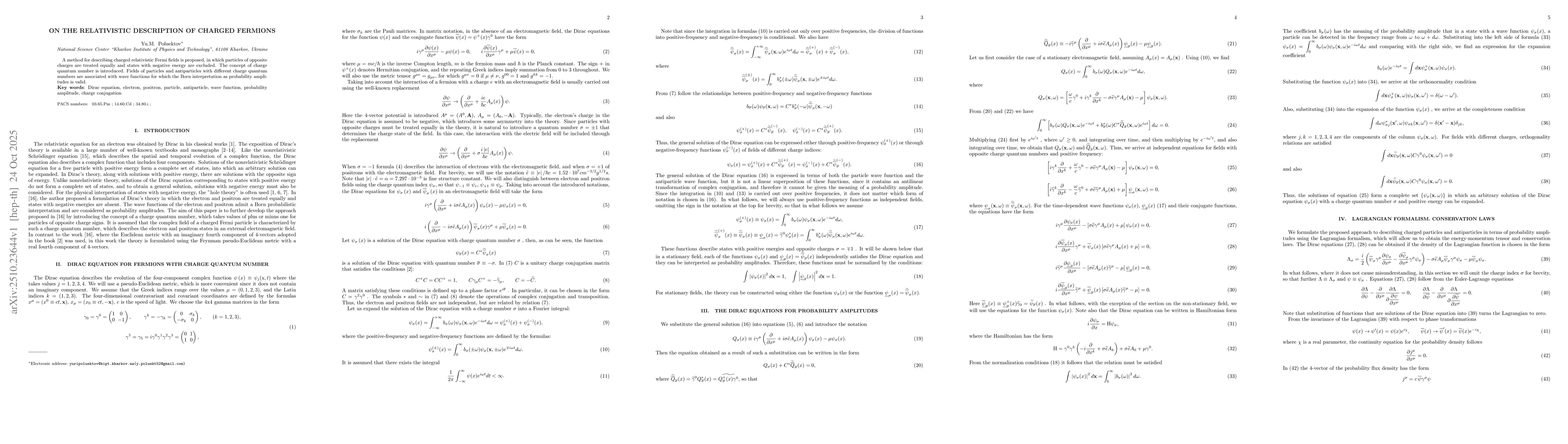Thumbnail for On the relativistic description of charges fermions