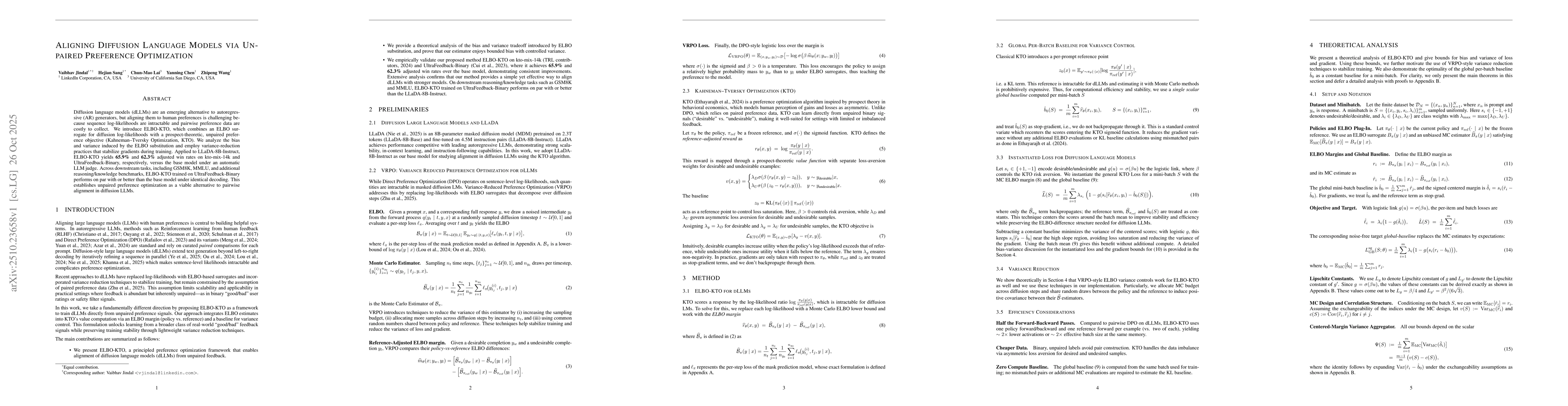 Thumbnail for Aligning Diffusion Language Models via Unpaired Preference Optimization