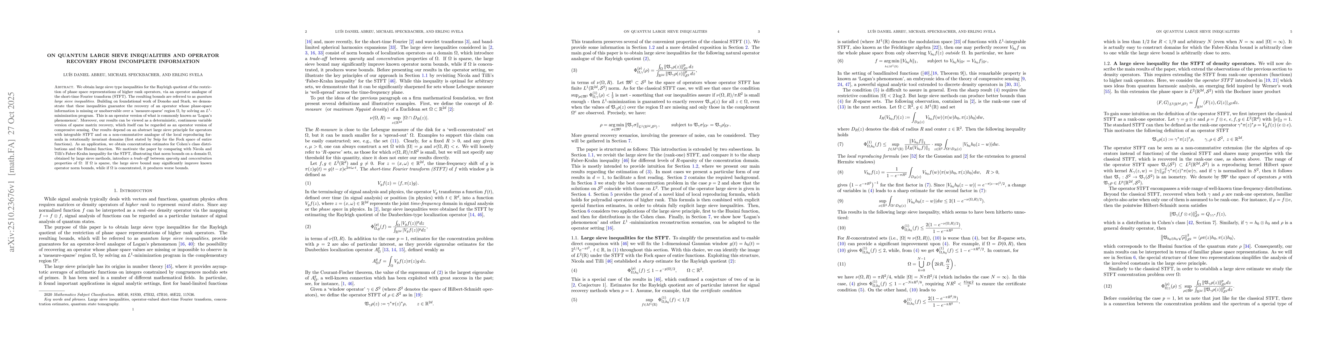 Thumbnail for On quantum large sieve inequalities and operator recovery from
  incomplete information