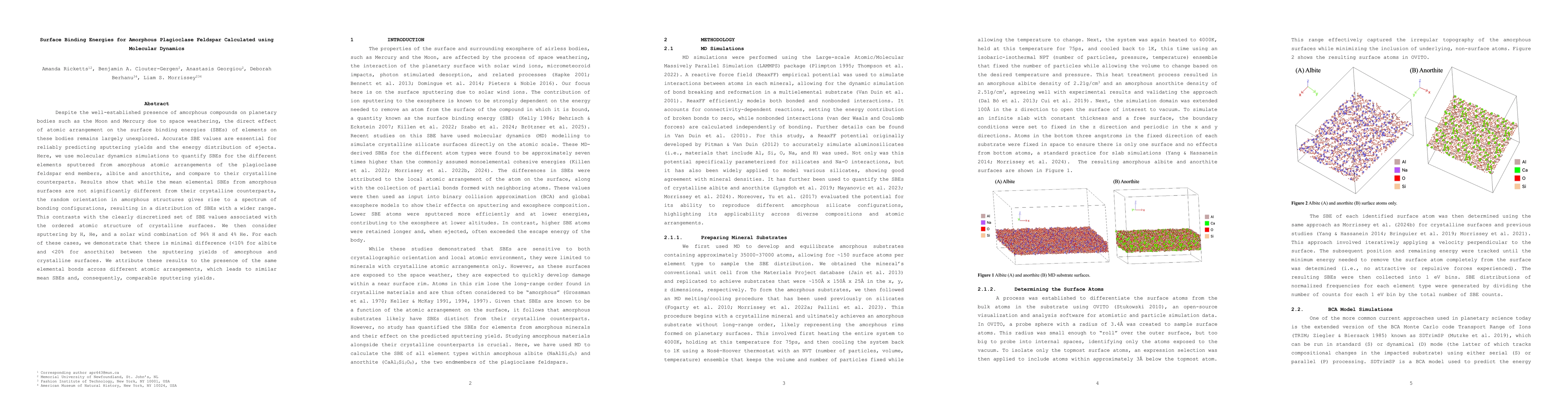 Thumbnail for Surface Binding Energies for Amorphous Plagioclase Feldspar Calculated
  using Molecular Dynamics