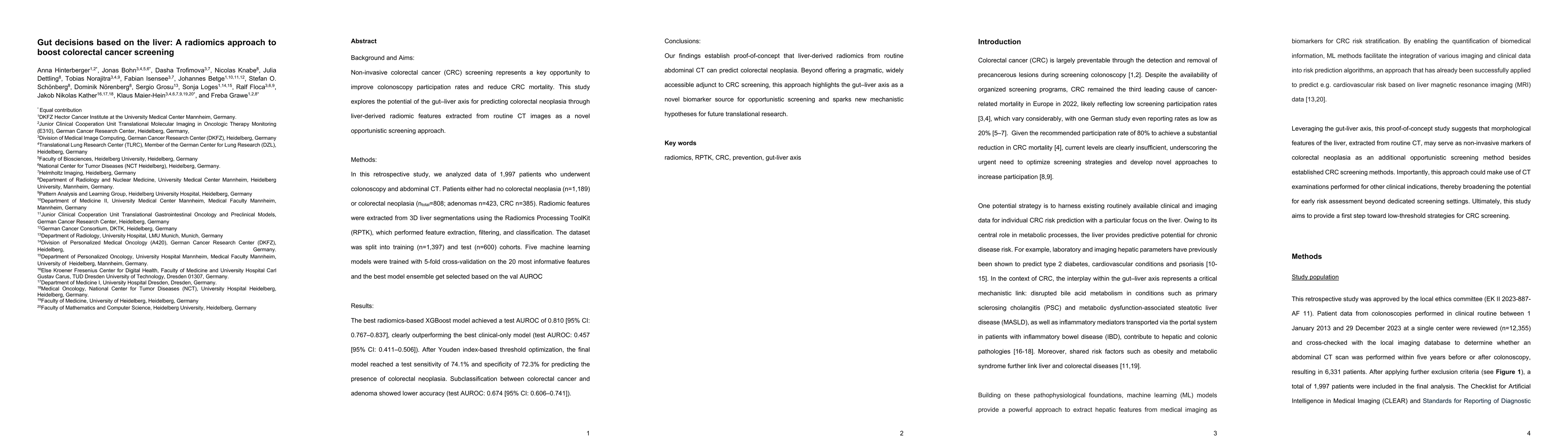Thumbnail for Gut decisions based on the liver: A radiomics approach to boost
  colorectal cancer screening