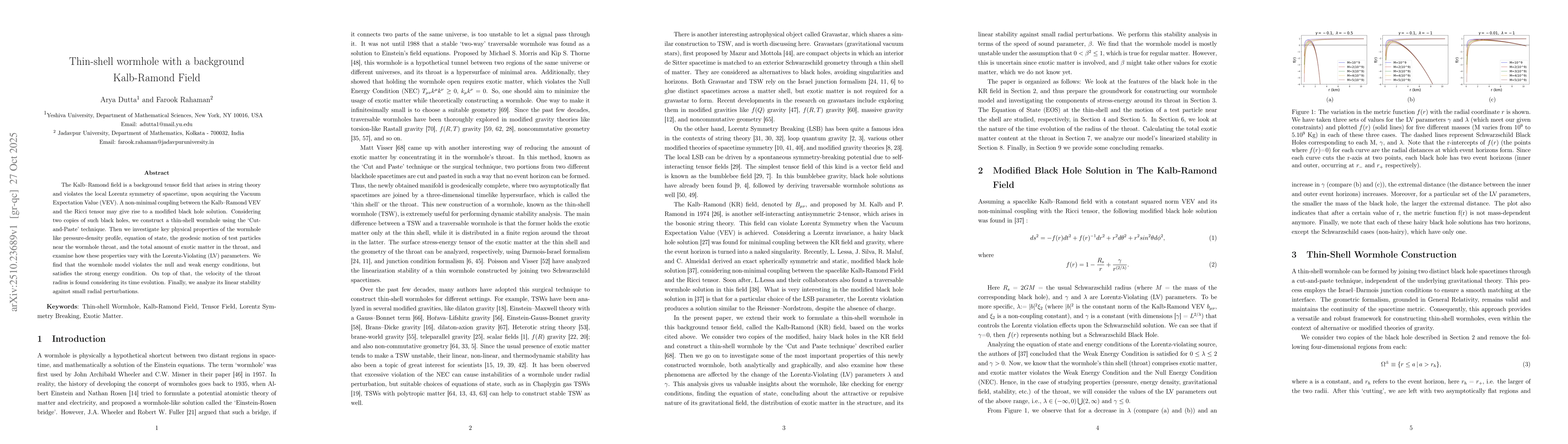 Thumbnail for Thin-shell wormhole with a background Kalb-Ramond Field