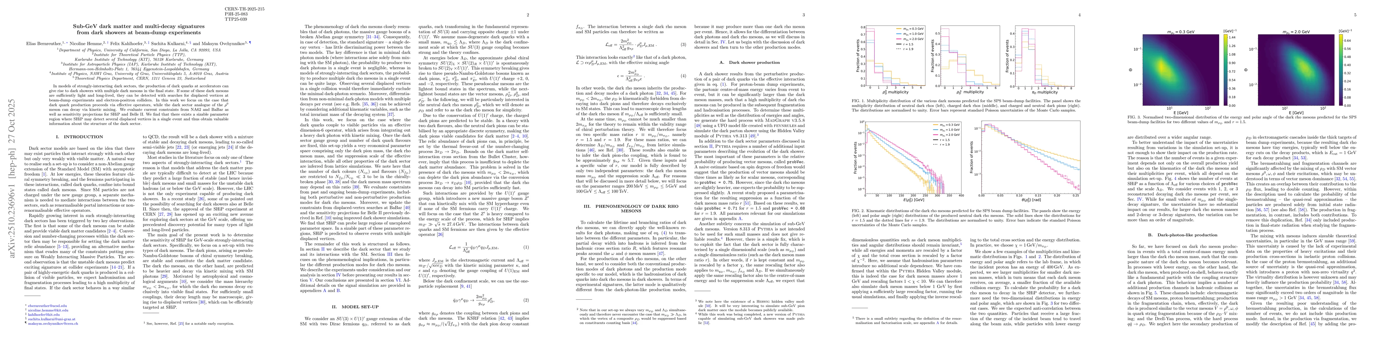 Thumbnail for Sub-GeV dark matter and multi-decay signatures from dark showers at
  beam-dump experiments