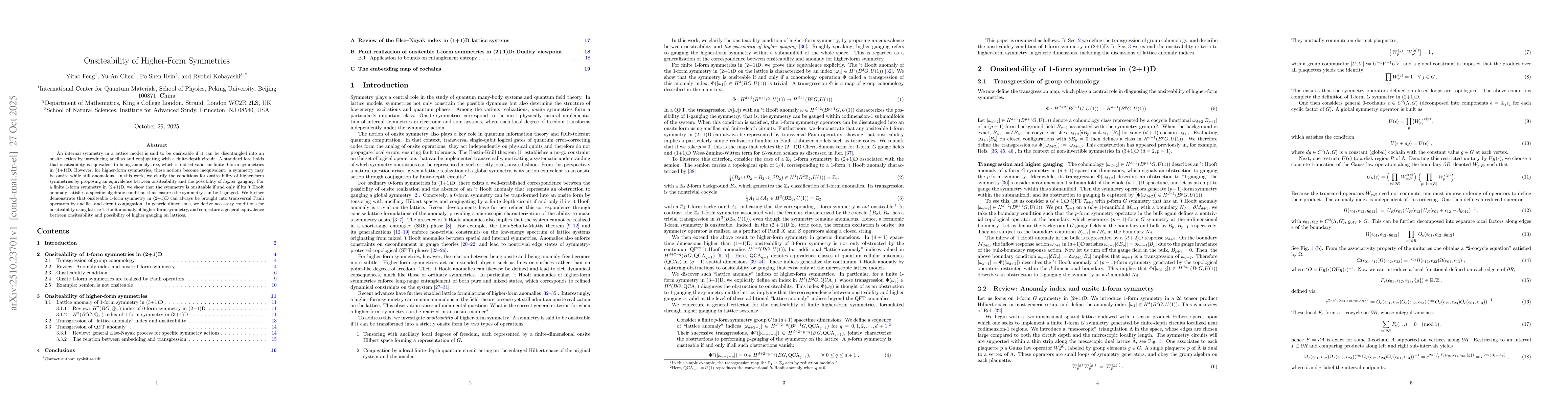 Thumbnail for Onsiteability of Higher-Form Symmetries