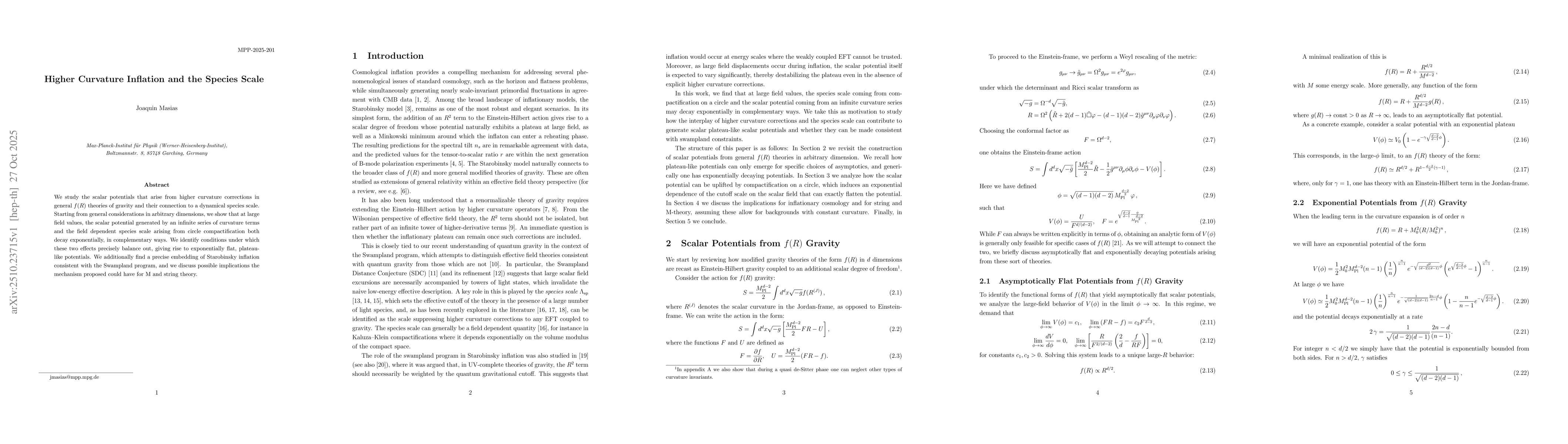 Thumbnail for Higher Curvature Inflation and the Species Scale
