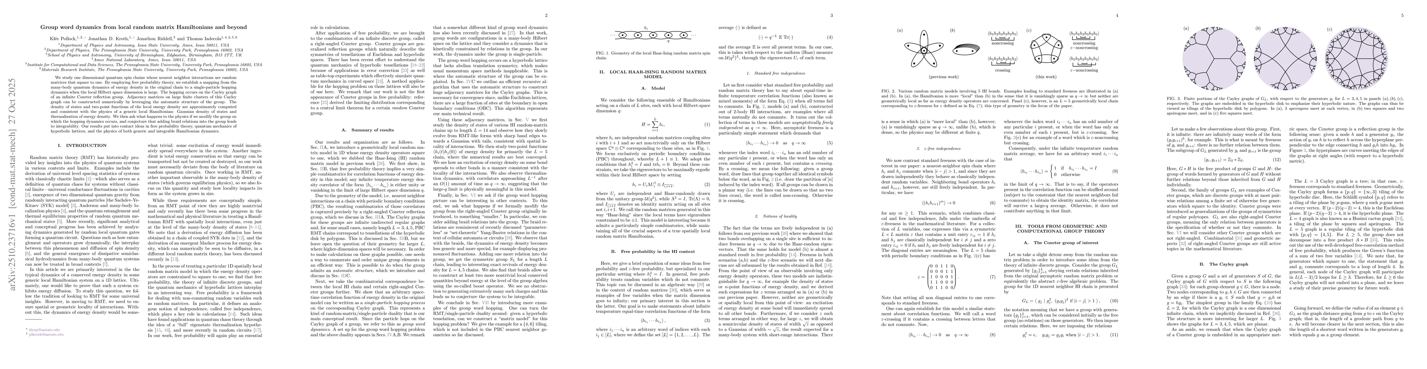 Thumbnail for Group word dynamics from local random matrix Hamiltonians and beyond