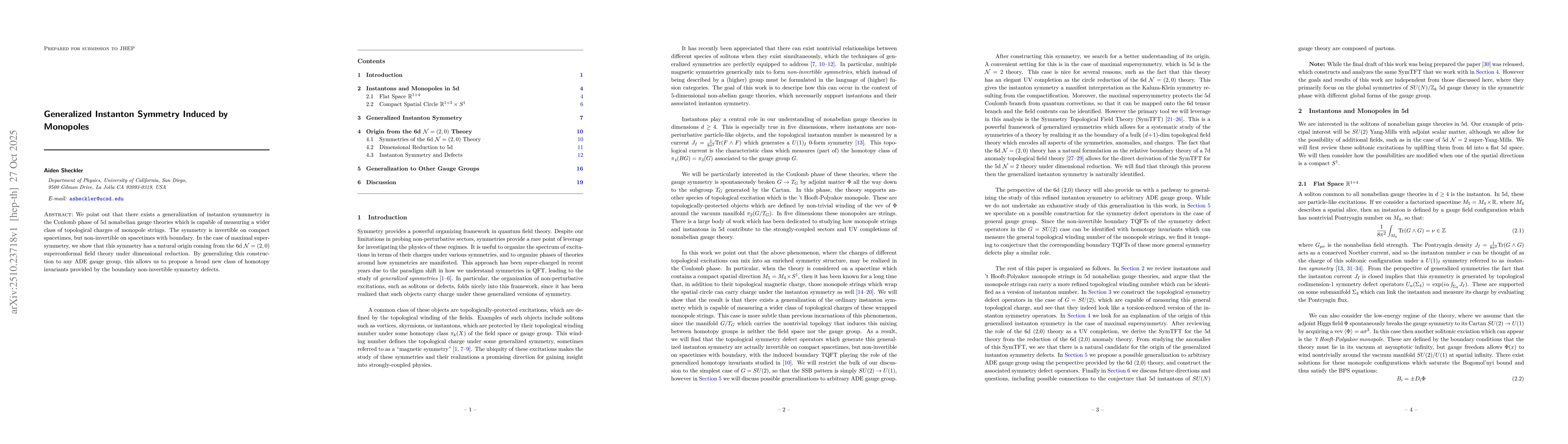 Thumbnail for Generalized Instanton Symmetry Induced by Monopoles