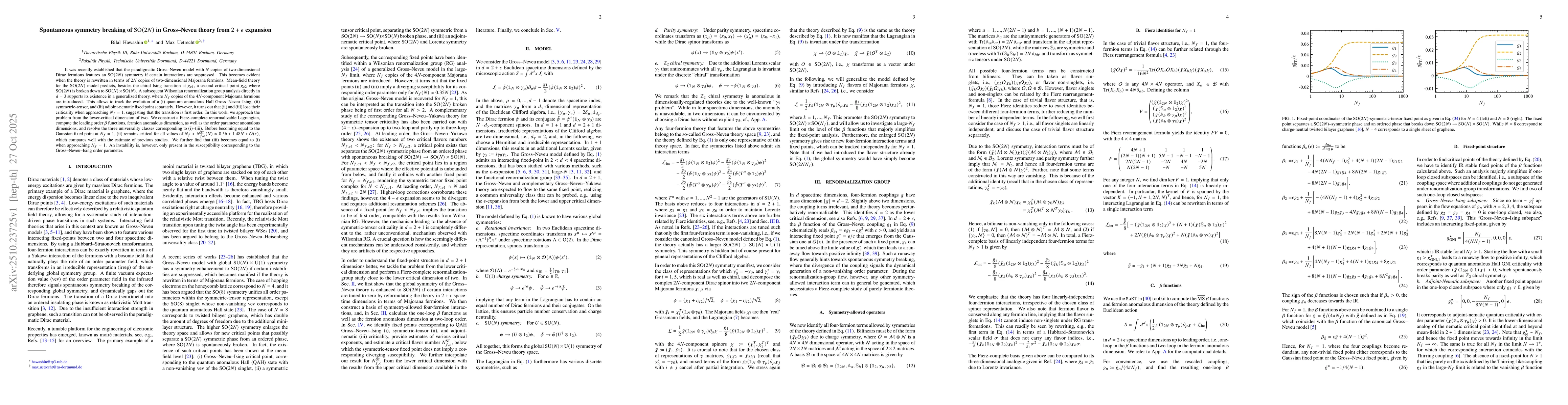 Thumbnail for Spontaneous symmetry breaking of $\mathrm{SO}(2N)$ in Gross--Neveu
  theory from $2+ε$ expansion