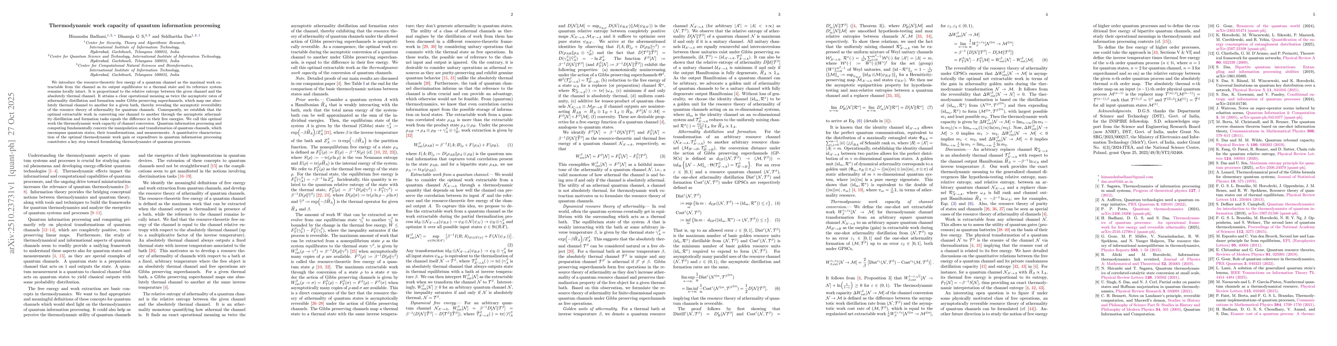 Thumbnail for Thermodynamic work capacity of quantum information processing