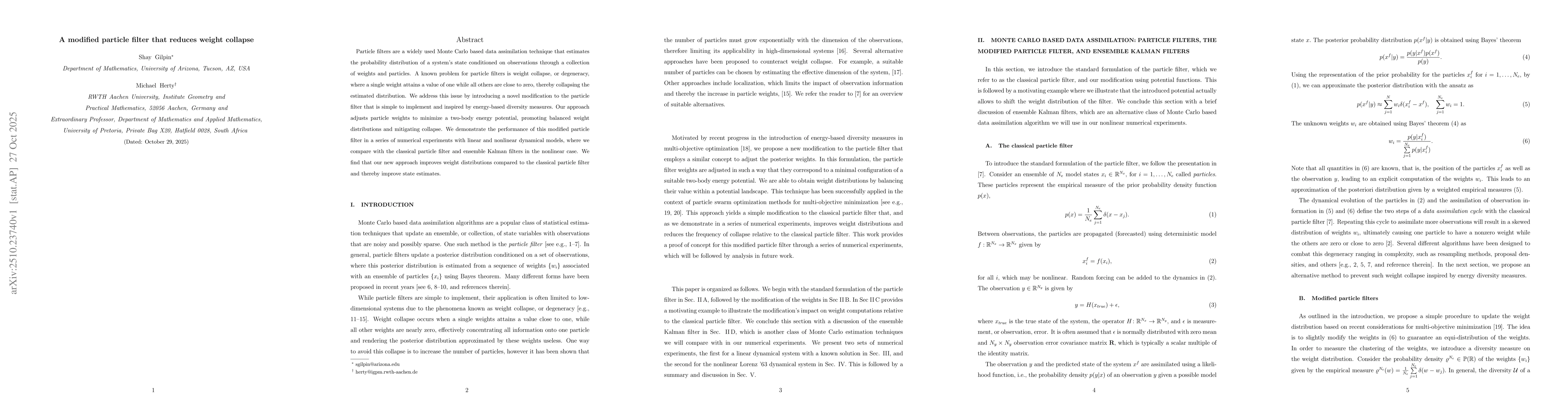 Thumbnail for A modified particle filter that reduces weight collapse