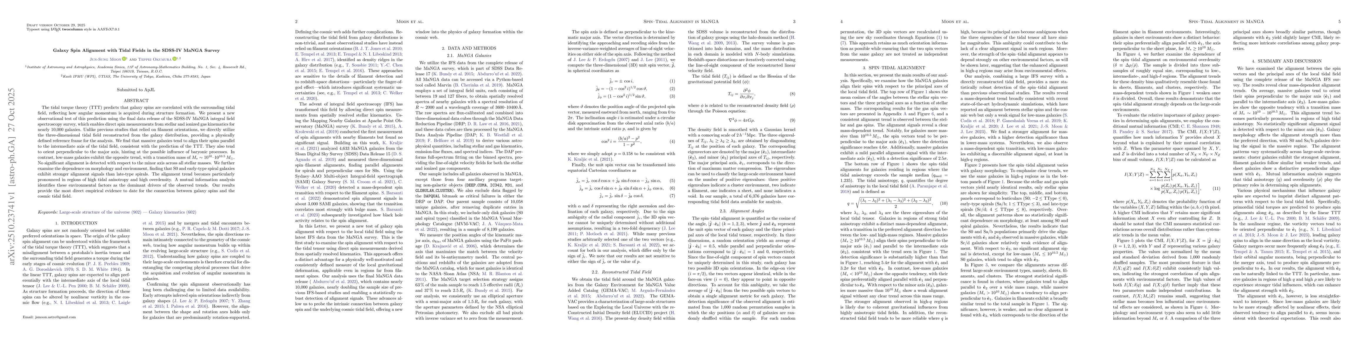 Thumbnail for Galaxy Spin Alignment with Tidal Fields in the SDSS-IV MaNGA Survey