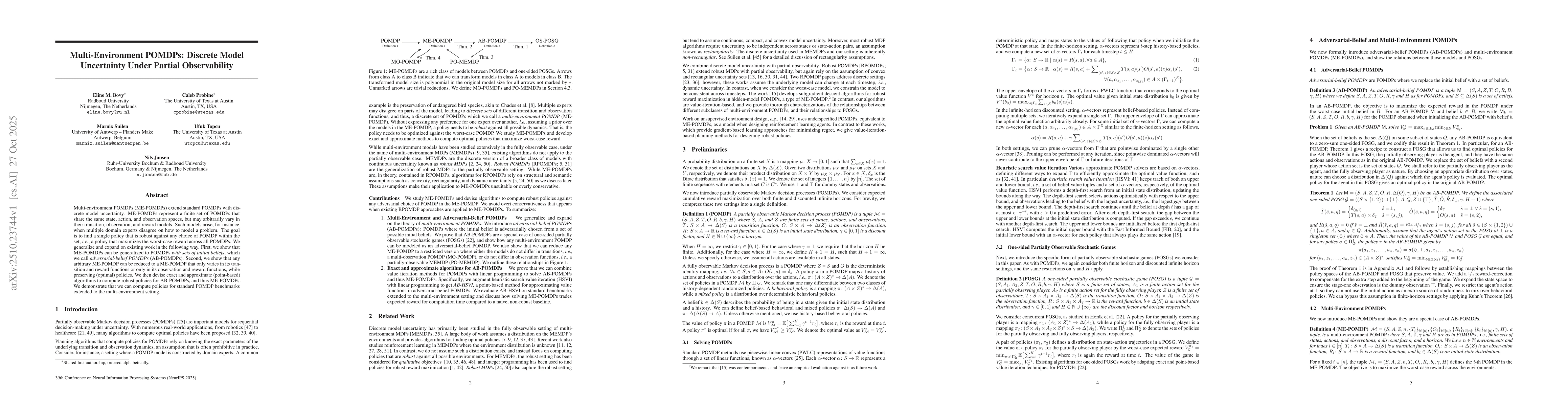 Thumbnail for Multi-Environment POMDPs: Discrete Model Uncertainty Under Partial
  Observability