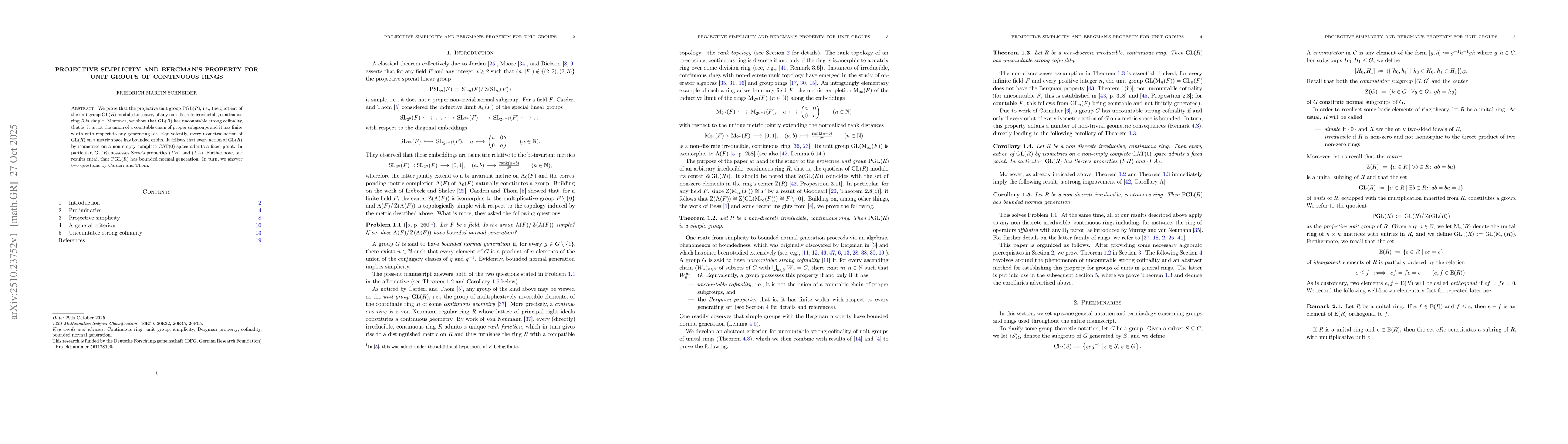 Thumbnail for Projective simplicity and Bergman's property for unit groups of
  continuous rings