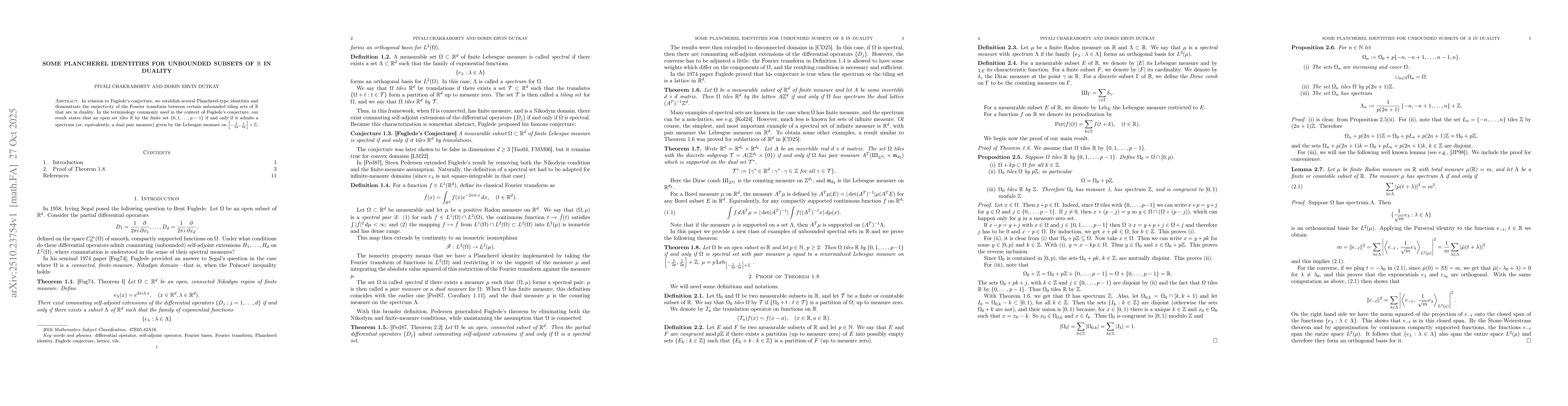 Thumbnail for Some Plancherel identities for unbounded subsets of $\mathbb R$ in
  duality