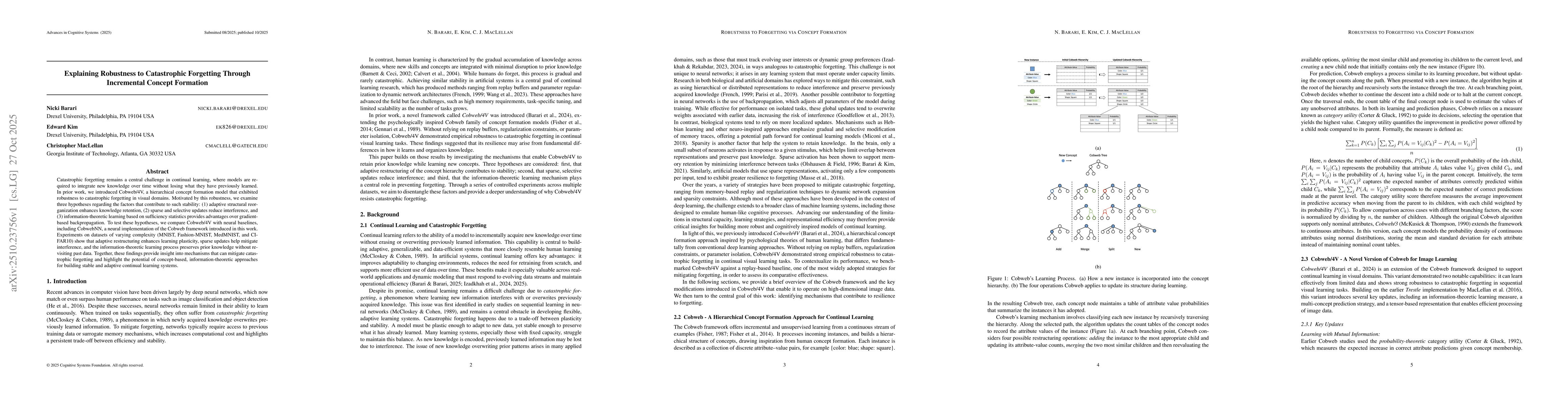 Thumbnail for Explaining Robustness to Catastrophic Forgetting Through Incremental
  Concept Formation