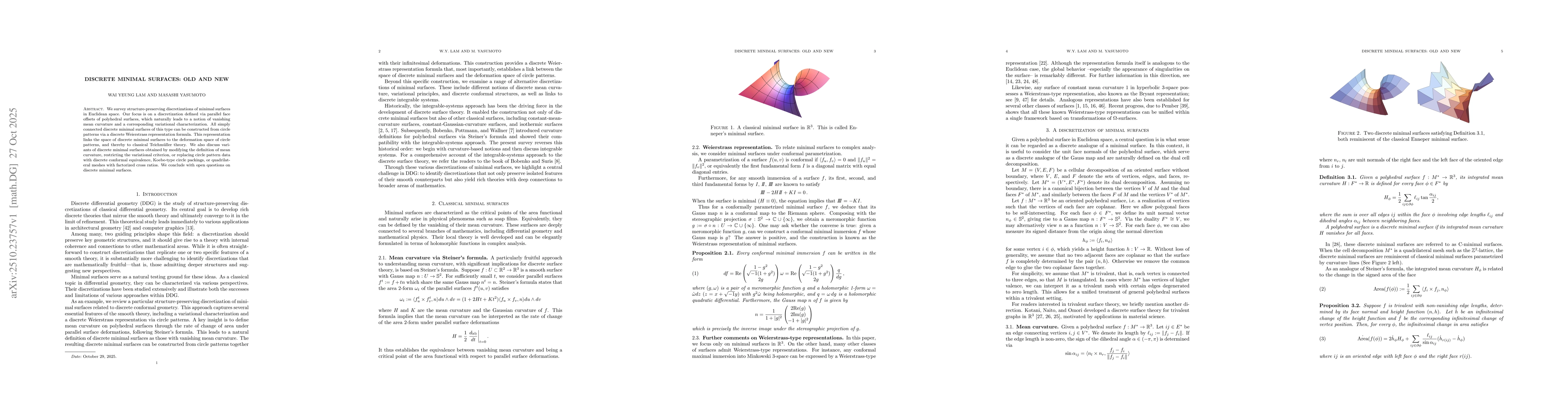 Thumbnail for Discrete minimal surfaces: Old and New