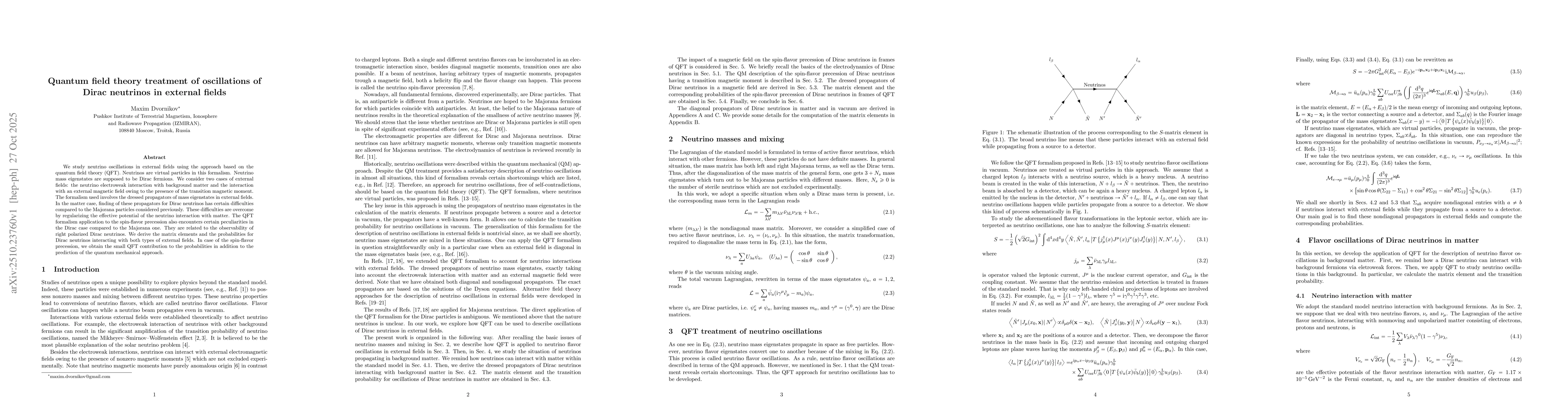 Thumbnail for Quantum field theory treatment of oscillations of Dirac neutrinos in
  external fields