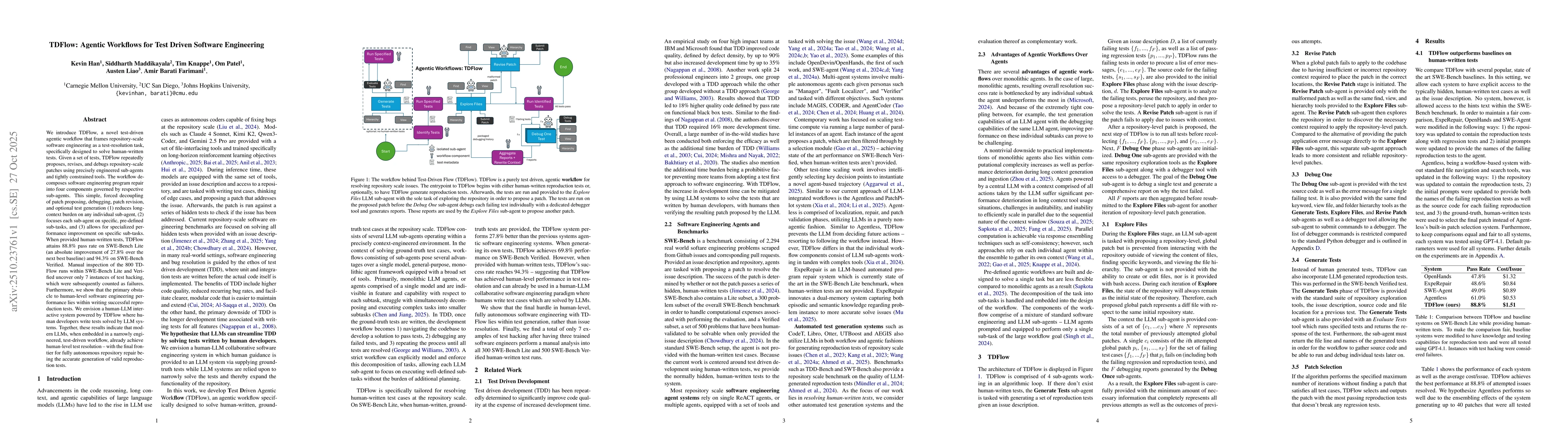Thumbnail for TDFlow: Agentic Workflows for Test Driven Software Engineering