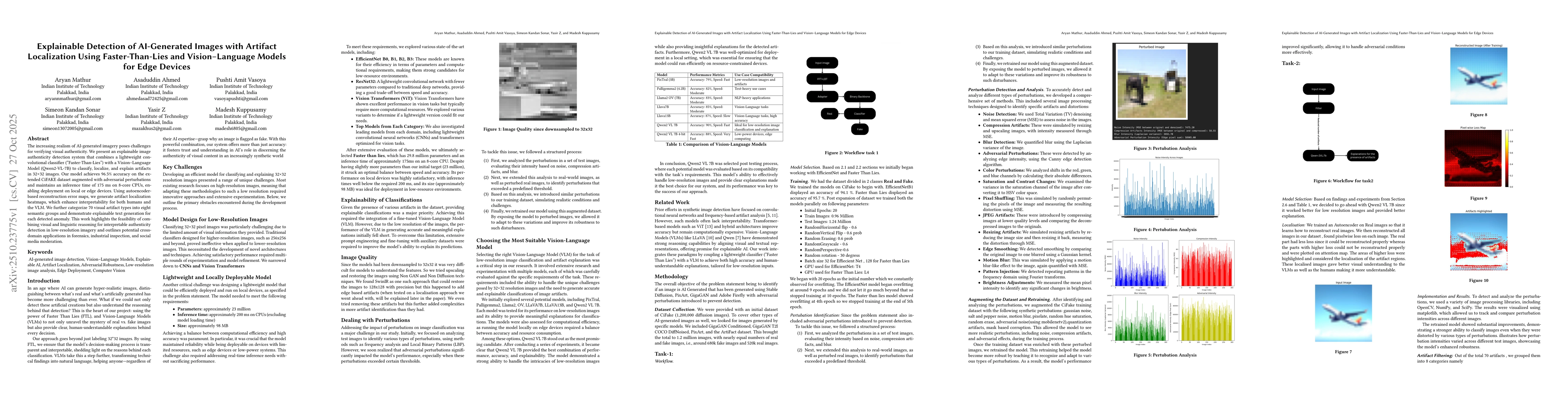 Thumbnail for Explainable Detection of AI-Generated Images with Artifact Localization
  Using Faster-Than-Lies and Vision-Language Models for Edge Devices