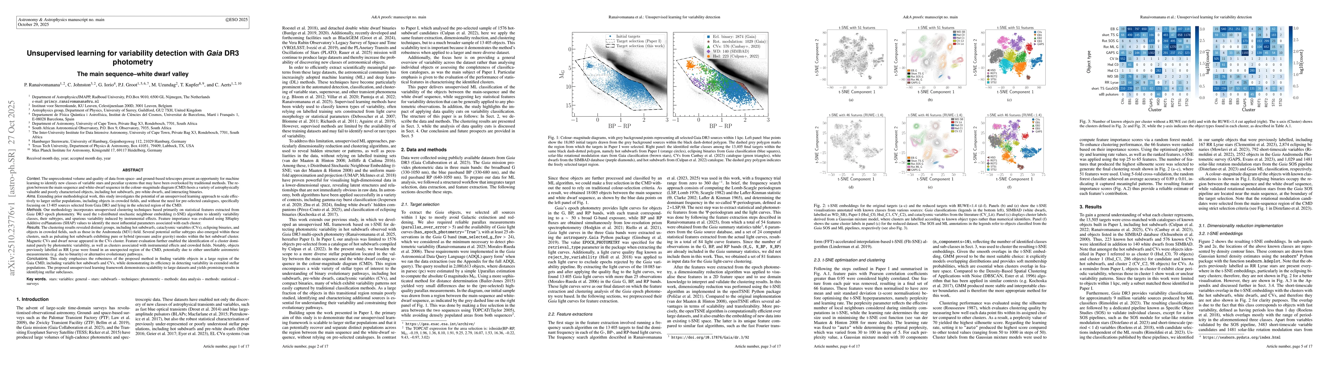 Thumbnail for Unsupervised learning for variability detection with Gaia DR3
  photometry. The main sequence-white dwarf valley