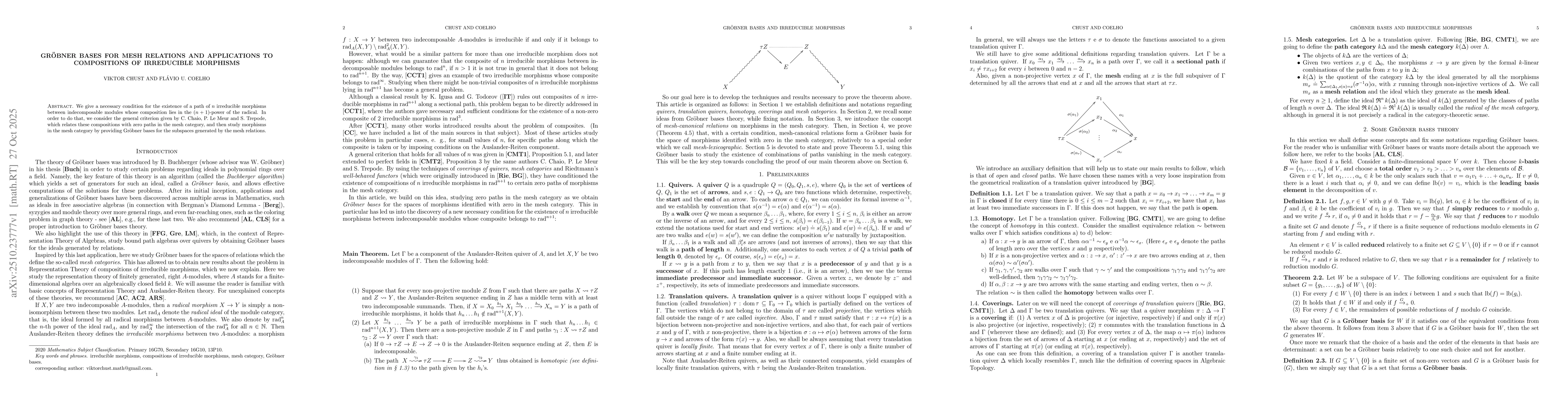 Thumbnail for GrĂśbner bases for mesh relations and applications to compositions of
  irreducible morphisms