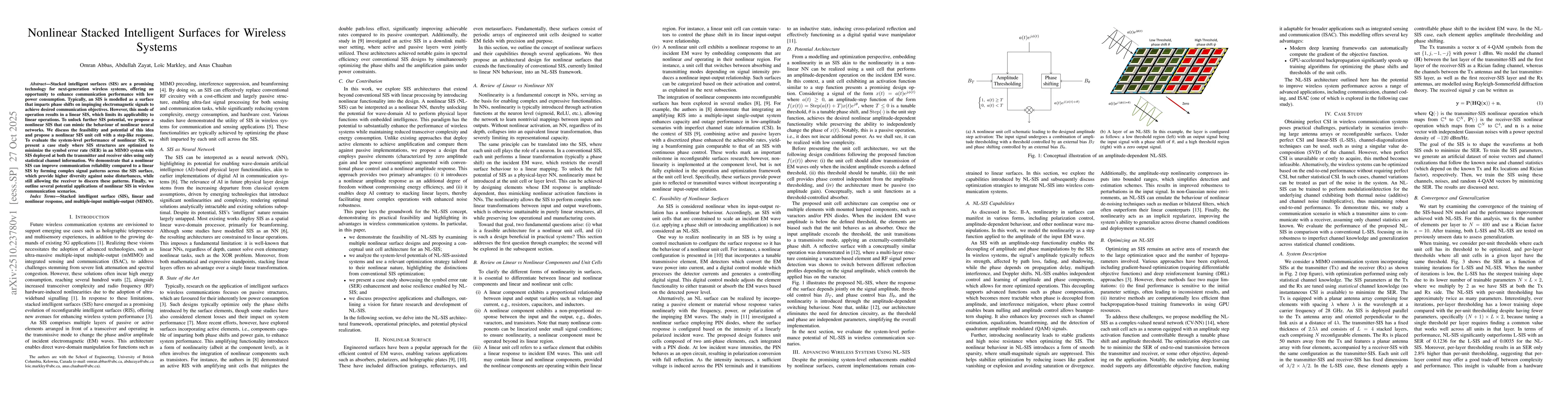 Thumbnail for Nonlinear Stacked Intelligent Surfaces for Wireless Systems