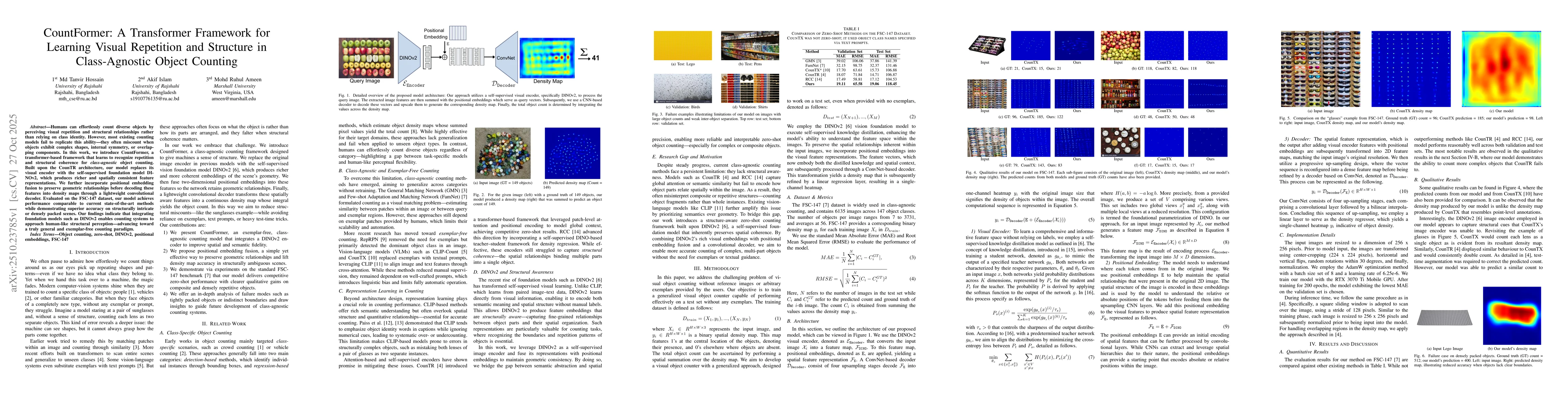 Thumbnail for CountFormer: A Transformer Framework for Learning Visual Repetition and
  Structure in Class-Agnostic Object Counting