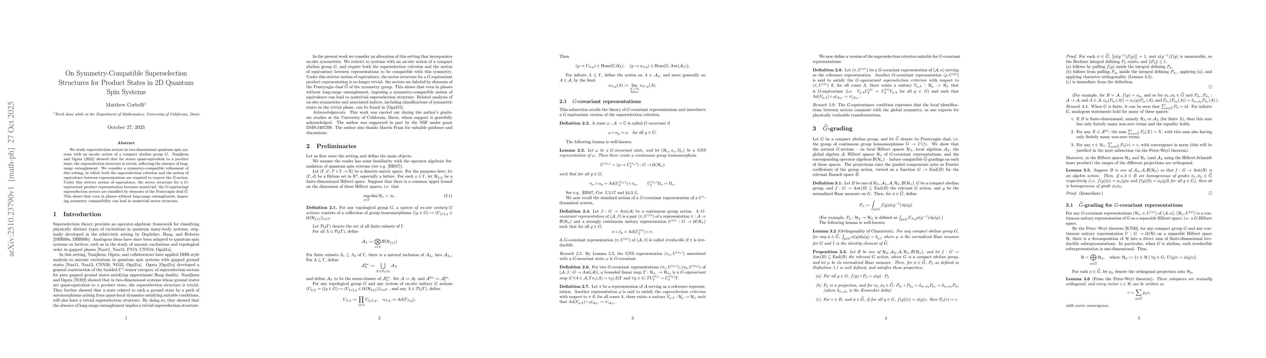 Thumbnail for On Symmetry-Compatible Superselection Structures for Product States in
  2D Quantum Spin Systems