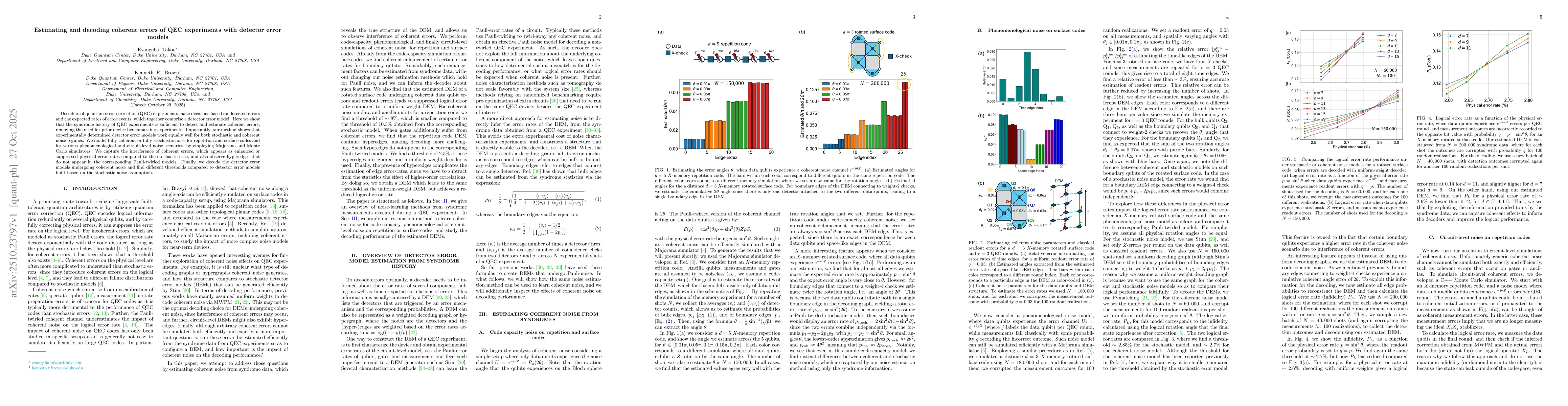 Thumbnail for Estimating and decoding coherent errors of QEC experiments with detector
  error models