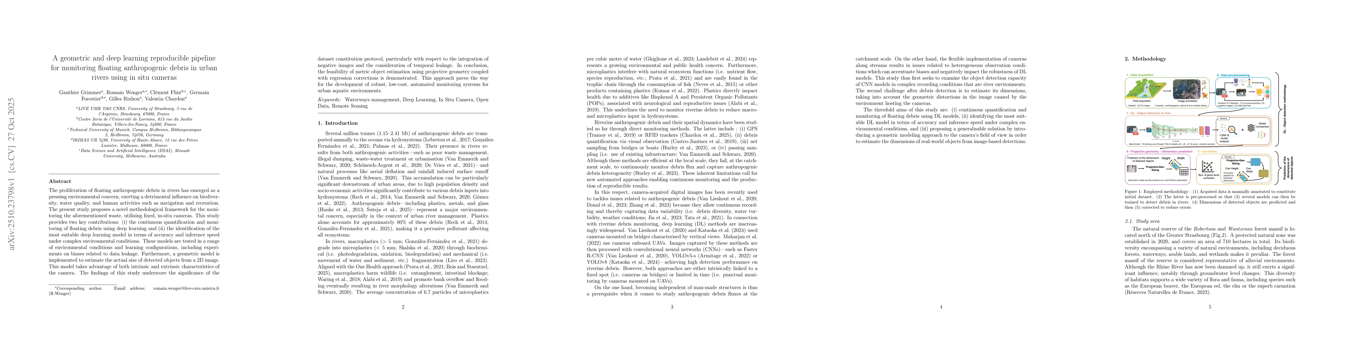 Thumbnail for A geometric and deep learning reproducible pipeline for monitoring
  floating anthropogenic debris in urban rivers using in situ cameras