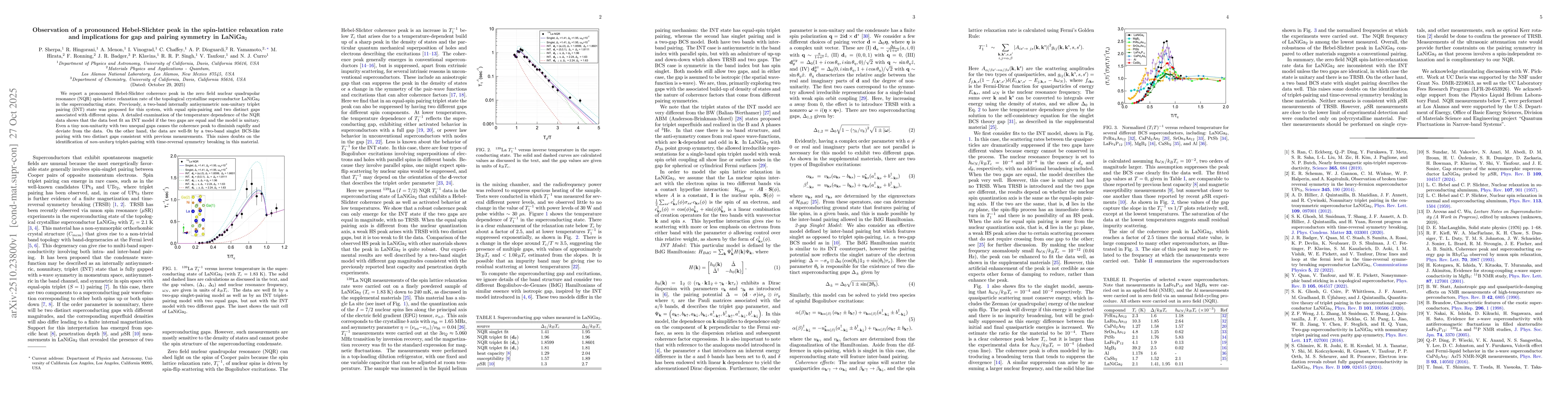 Thumbnail for Observation of a pronounced Hebel-Slichter peak in the spin-lattice
  relaxation rate and implications for gap and pairing symmetry in LaNiGa$_2$