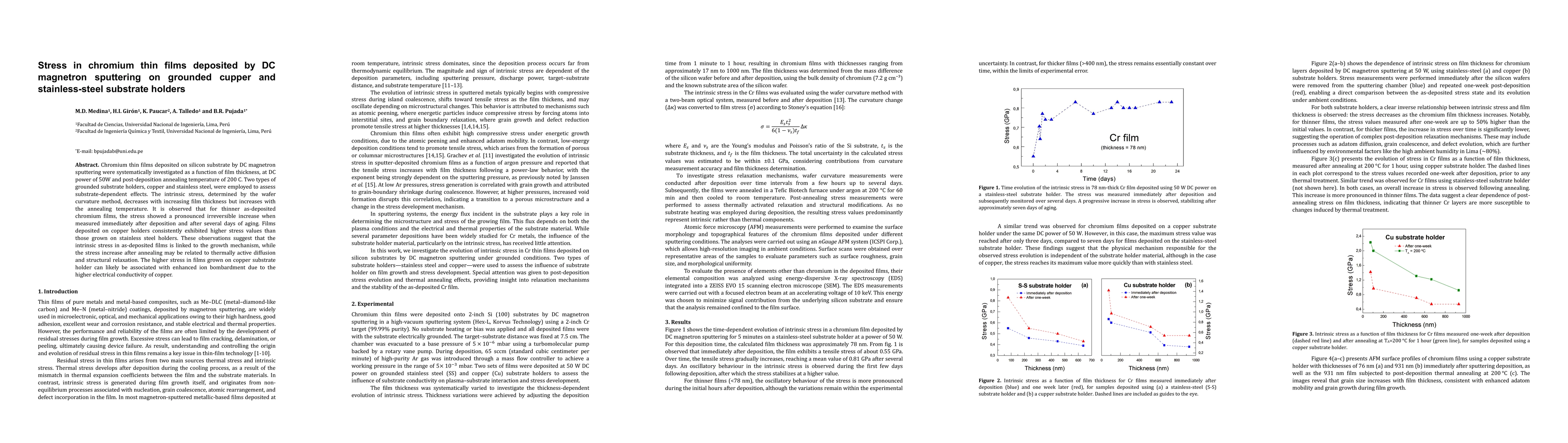 Thumbnail for Stress in chromium thin films deposited by DC magnetron sputtering on
  grounded cupper and stainless-steel substrate holders