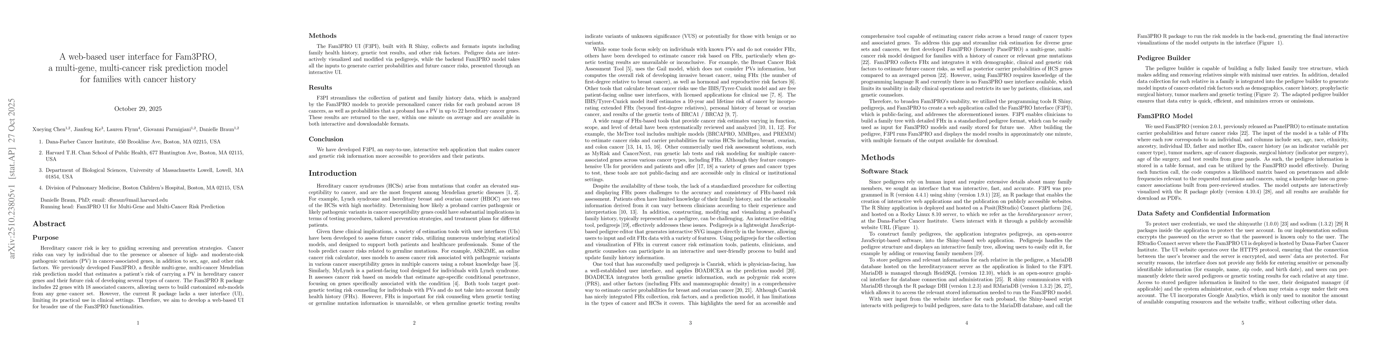 Thumbnail for A web-based user interface for Fam3PRO, a multi-gene, multi-cancer risk
  prediction model for families with cancer history