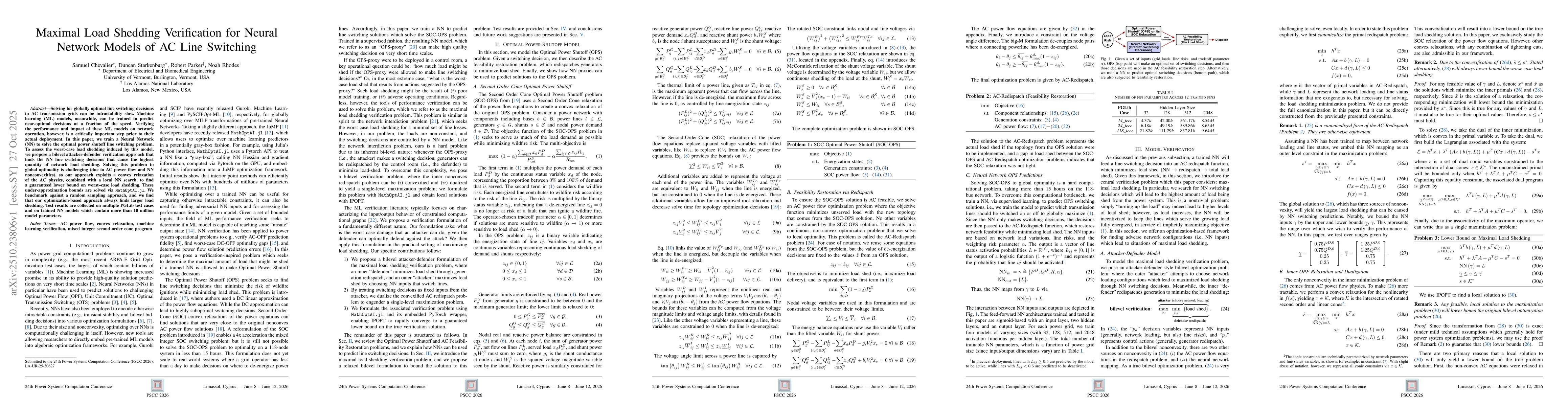 Thumbnail for Maximal Load Shedding Verification for Neural Network Models of AC Line
  Switching