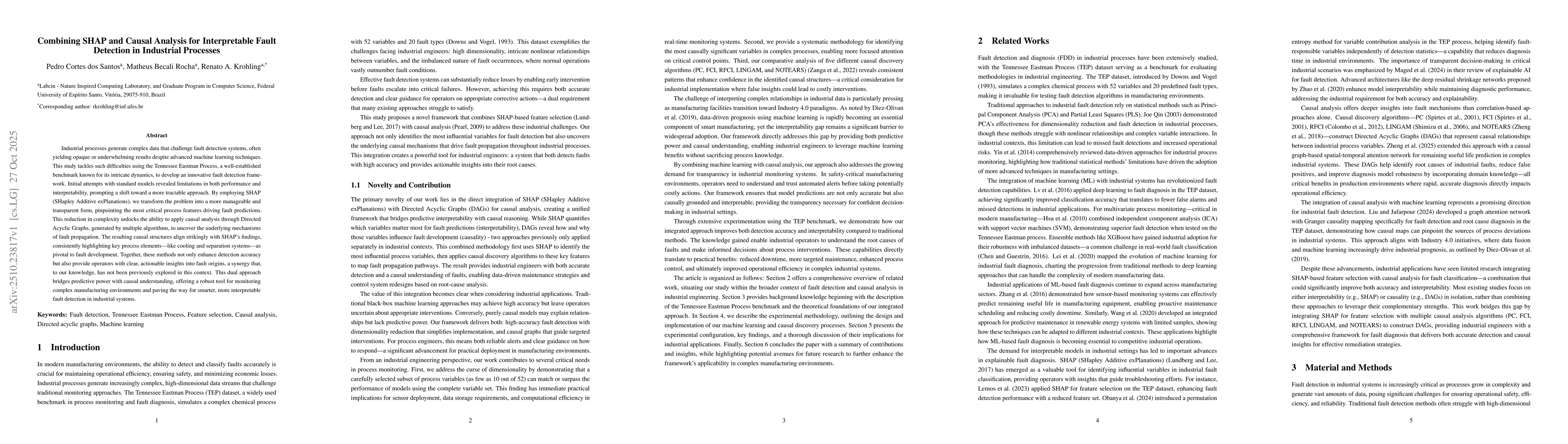 Thumbnail for Combining SHAP and Causal Analysis for Interpretable Fault Detection in
  Industrial Processes