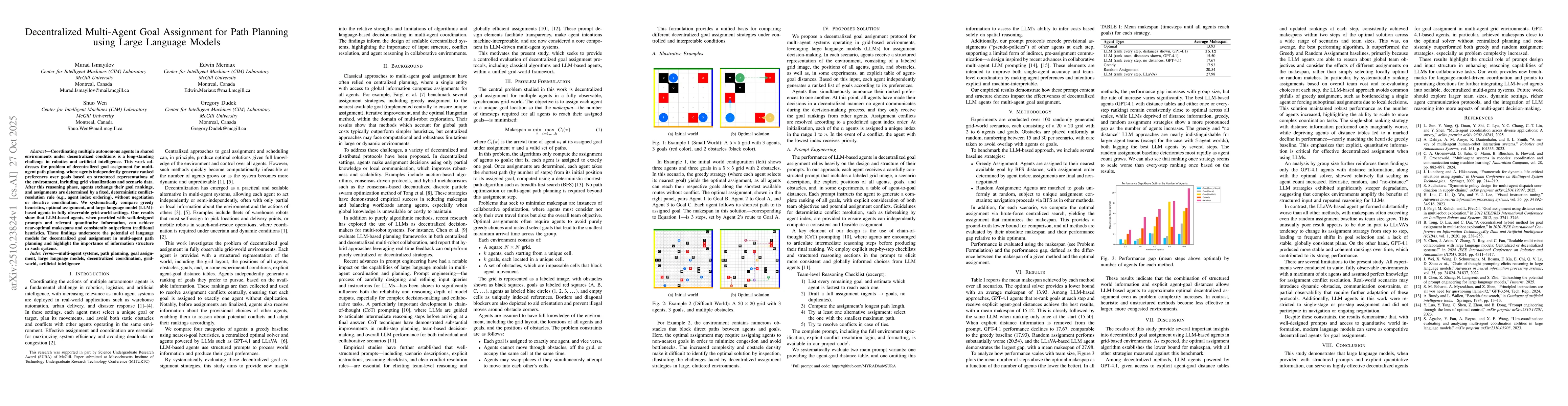 Thumbnail for Decentralized Multi-Agent Goal Assignment for Path Planning using Large
  Language Models