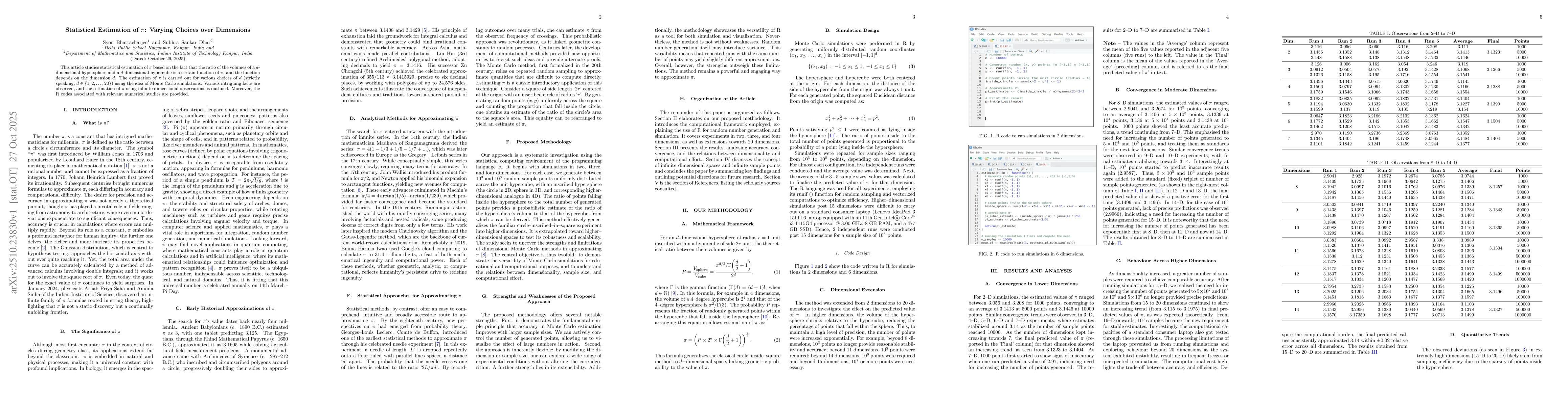 Thumbnail for Statistical estimation of $π$: varying choices over dimensions