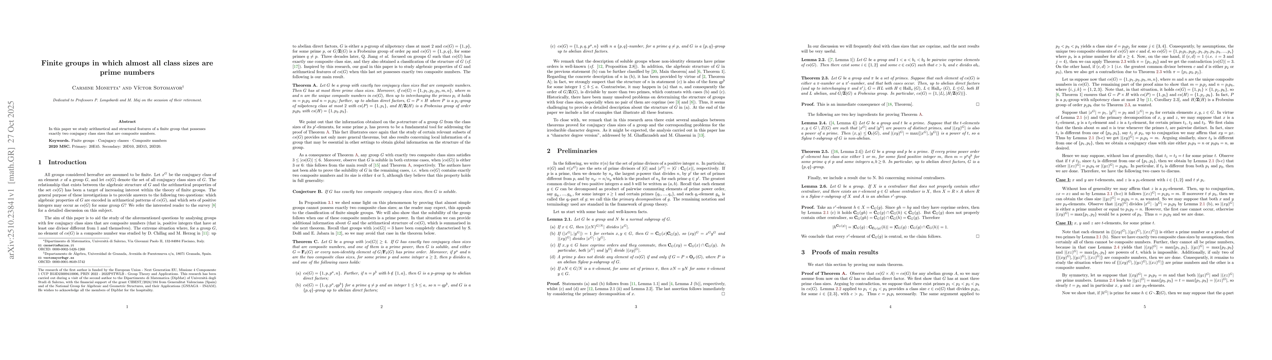 Thumbnail for Finite groups in which almost all class sizes are prime numbers
